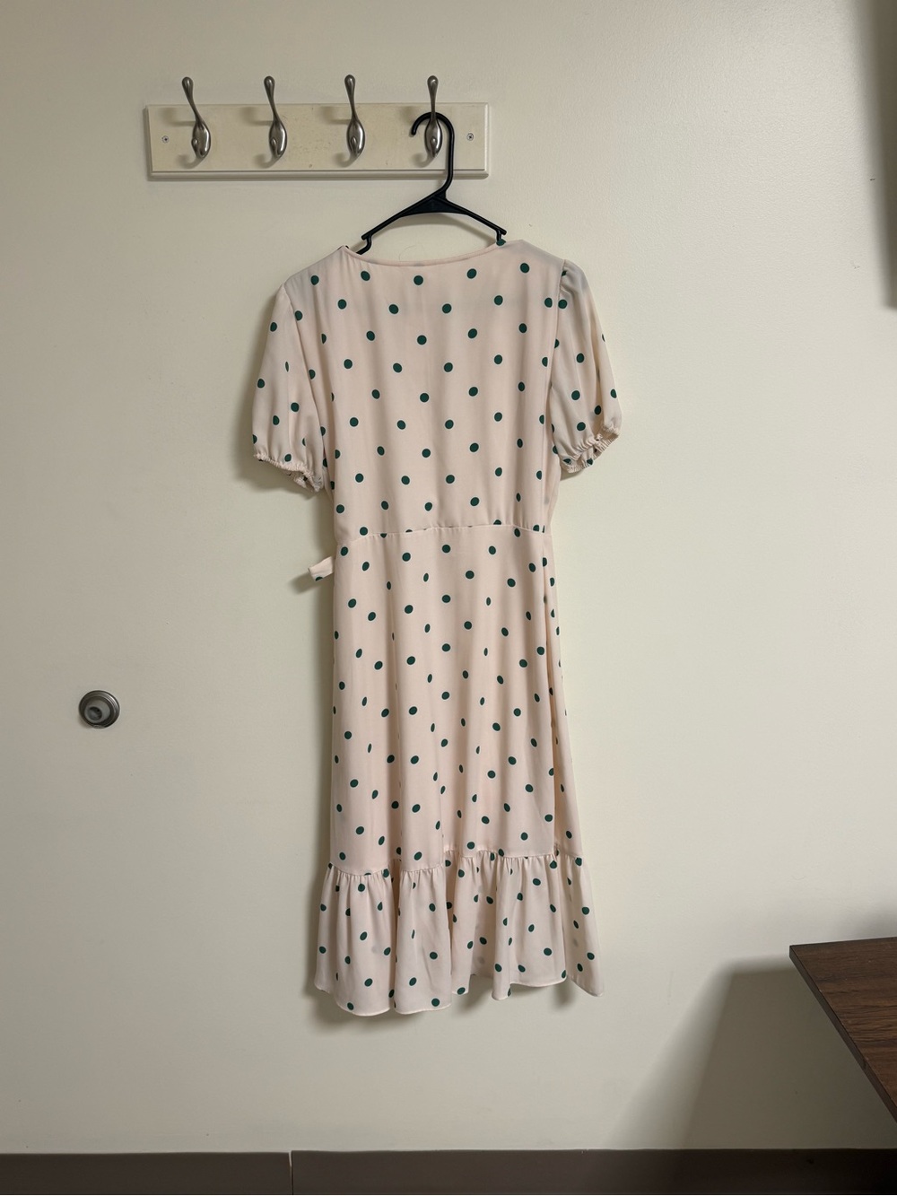 LC Lauren Conrad Cream Wrap Midi Dress with Green Polka Dots - Picture 2 of 3